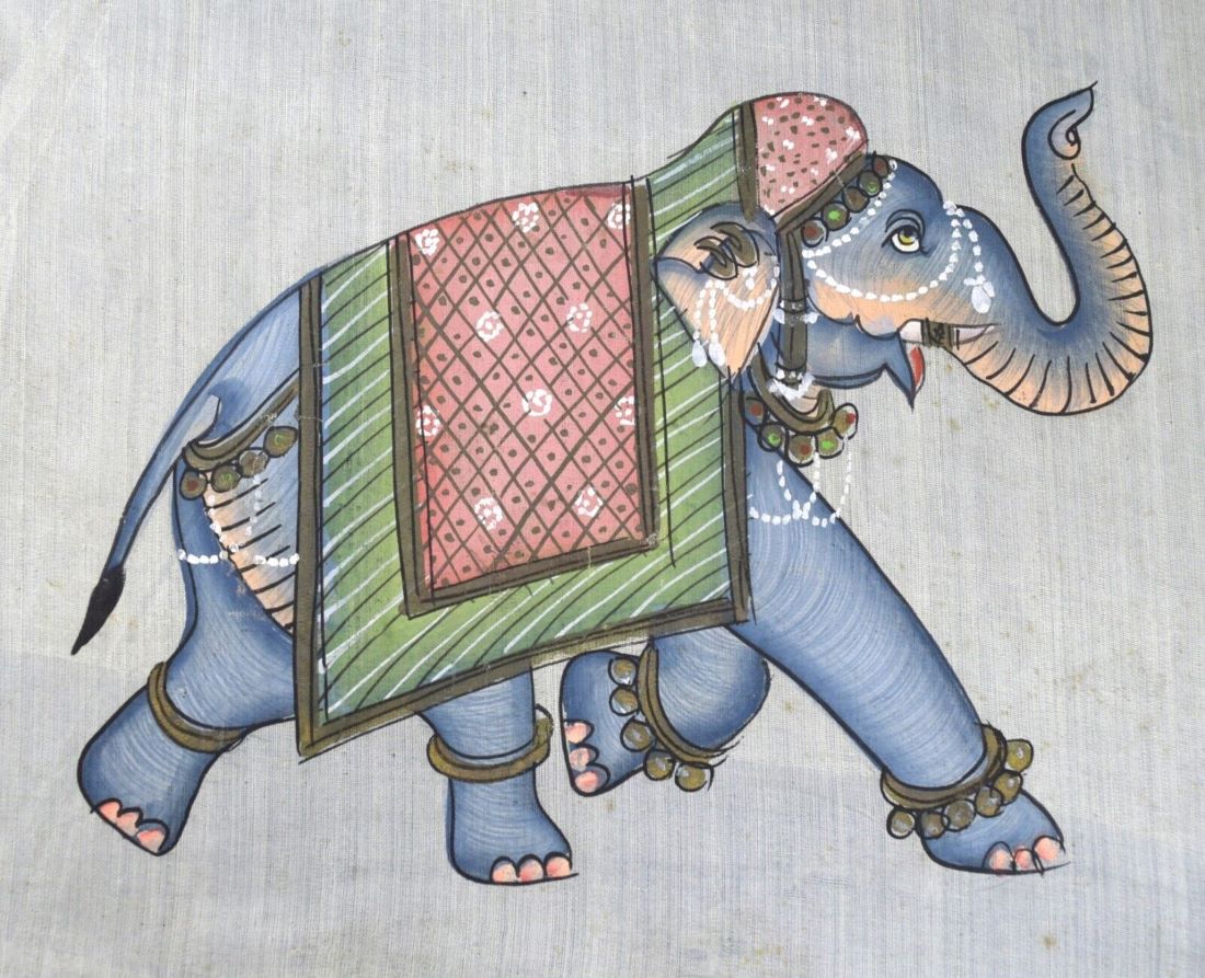 Rajasthani Udaipur Painting Elephant Fine Art On Old Stamp Paper 9.5x12.5  Inches | eBay